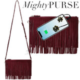 Mighty Purse Fringe X-Body Bag - Suede Leather - Red Burgundy