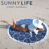 SunnyLife Lennox Round Beach Towel with Fringe 150cm