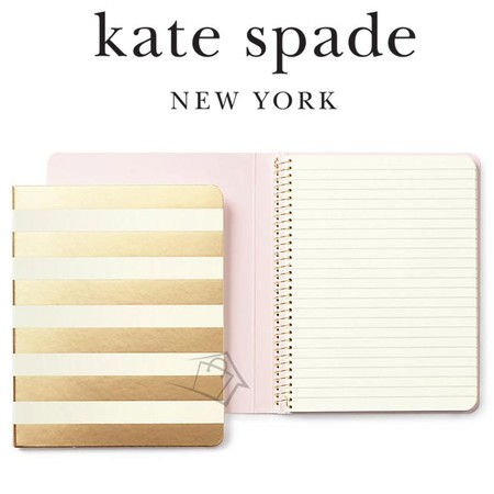 Kate Spade Concealed Spiral Notebook Gold Stripe
