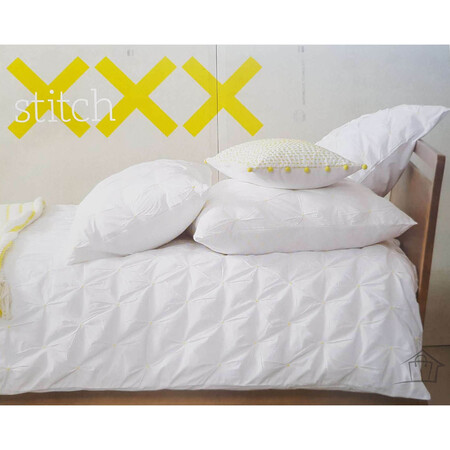 Kas Stitch Quilt Cover Set - White with Yellow Pintuck Detail