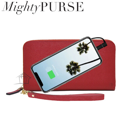 Mighty Purse Saffiano Leather Zipper Wallet - Red